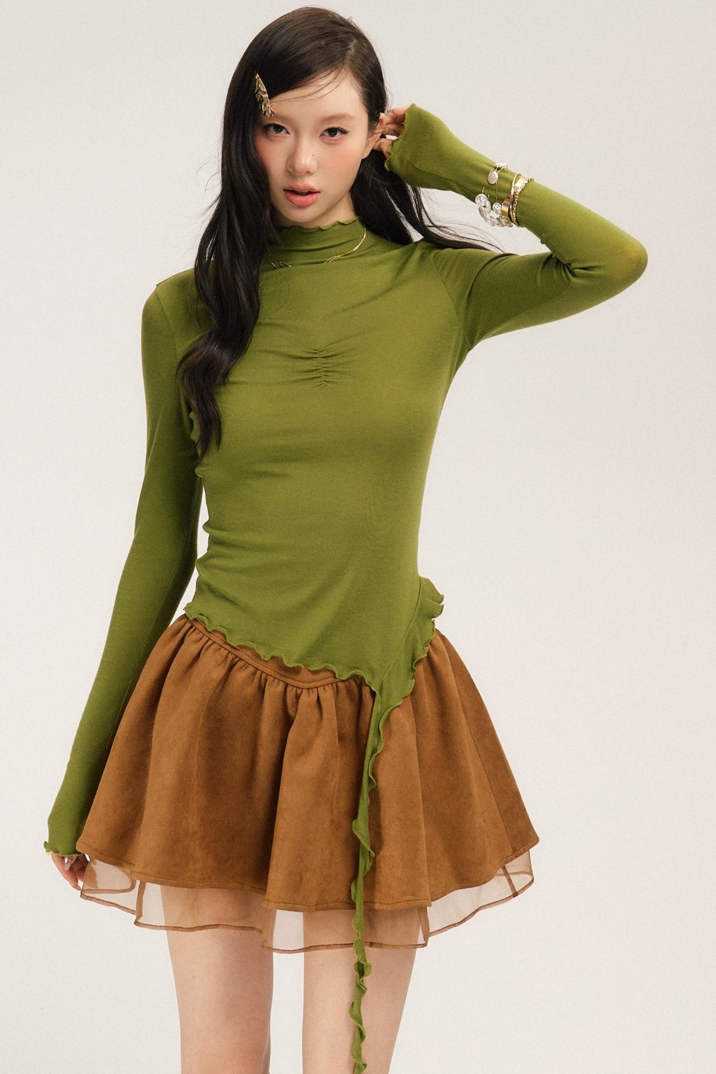 Suede Flower Bud Puffy Skirt