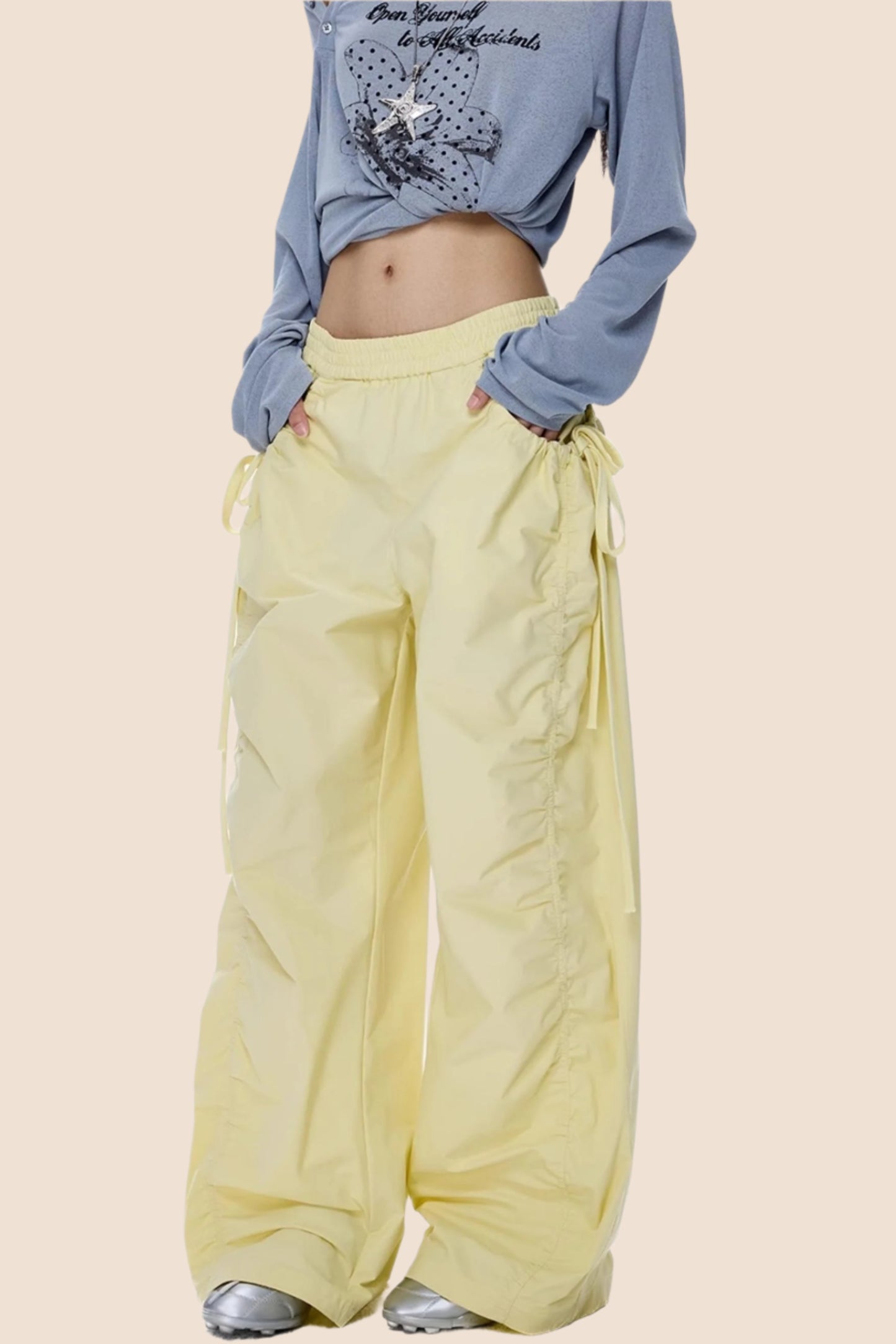 American Yellow Wide Leg Cargo Pants