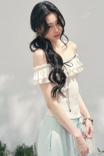 Schulterfreie Rüschenbluse