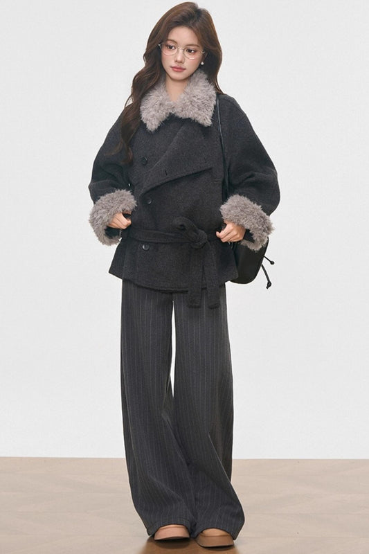 Fur Collar Thickened Woolen Coat Set-Up