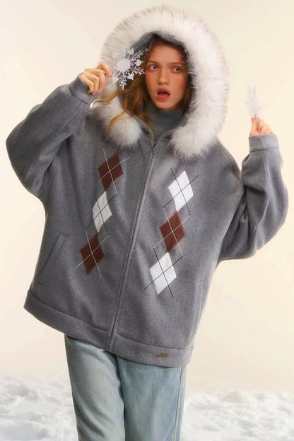 Diamond-Embroidered Woolen Jacket