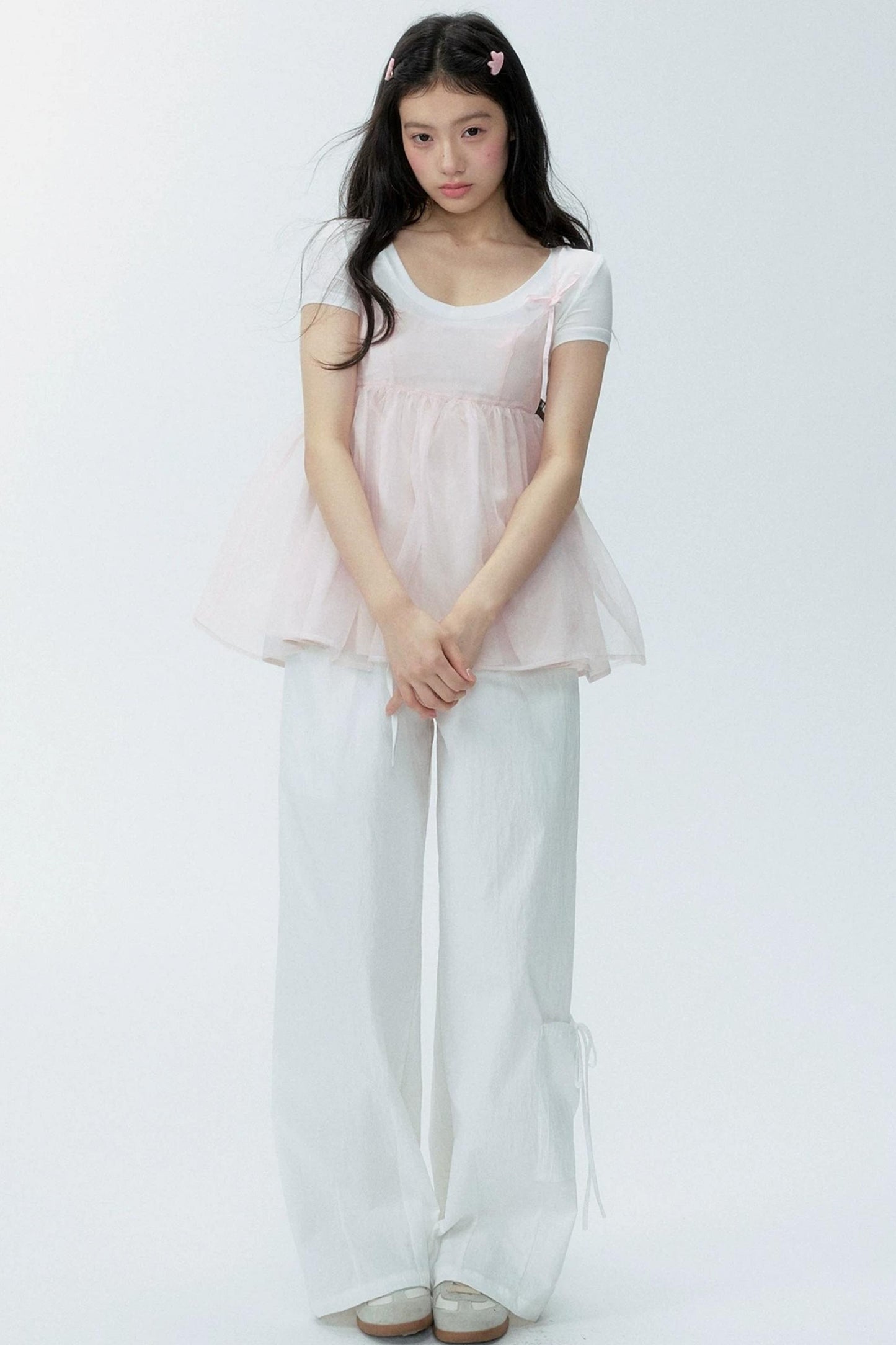 White Drawstring Wide-Leg Pants