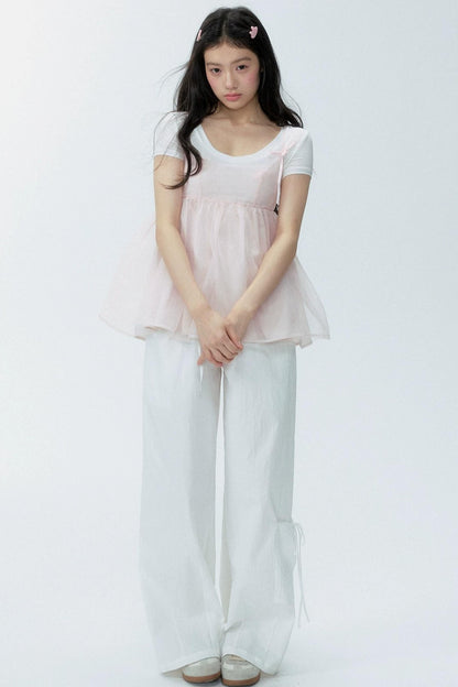 White Drawstring Wide-Leg Pants