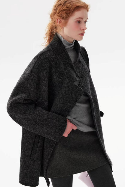 Black Wool Stand Collar Coat