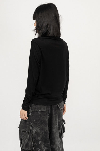 Autumn Black Shoulder Slim T-shirt