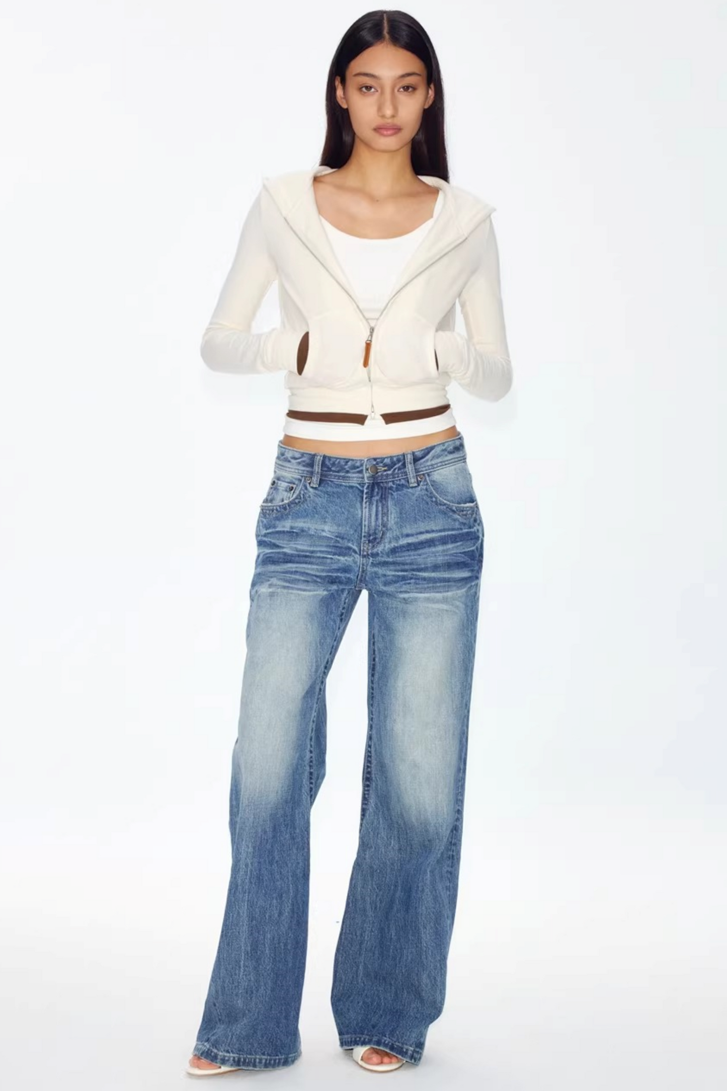 Color-Blocked Zipper Sweatshirt Top Set-Up