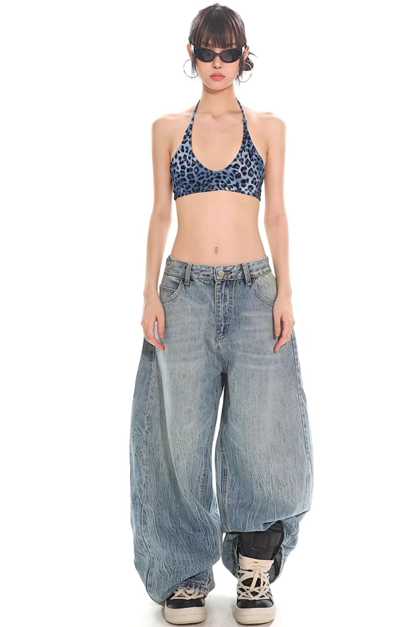 Blue Leopard Halter Camisole