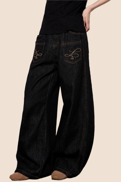 Casual Cow Color Embroidered Jeans