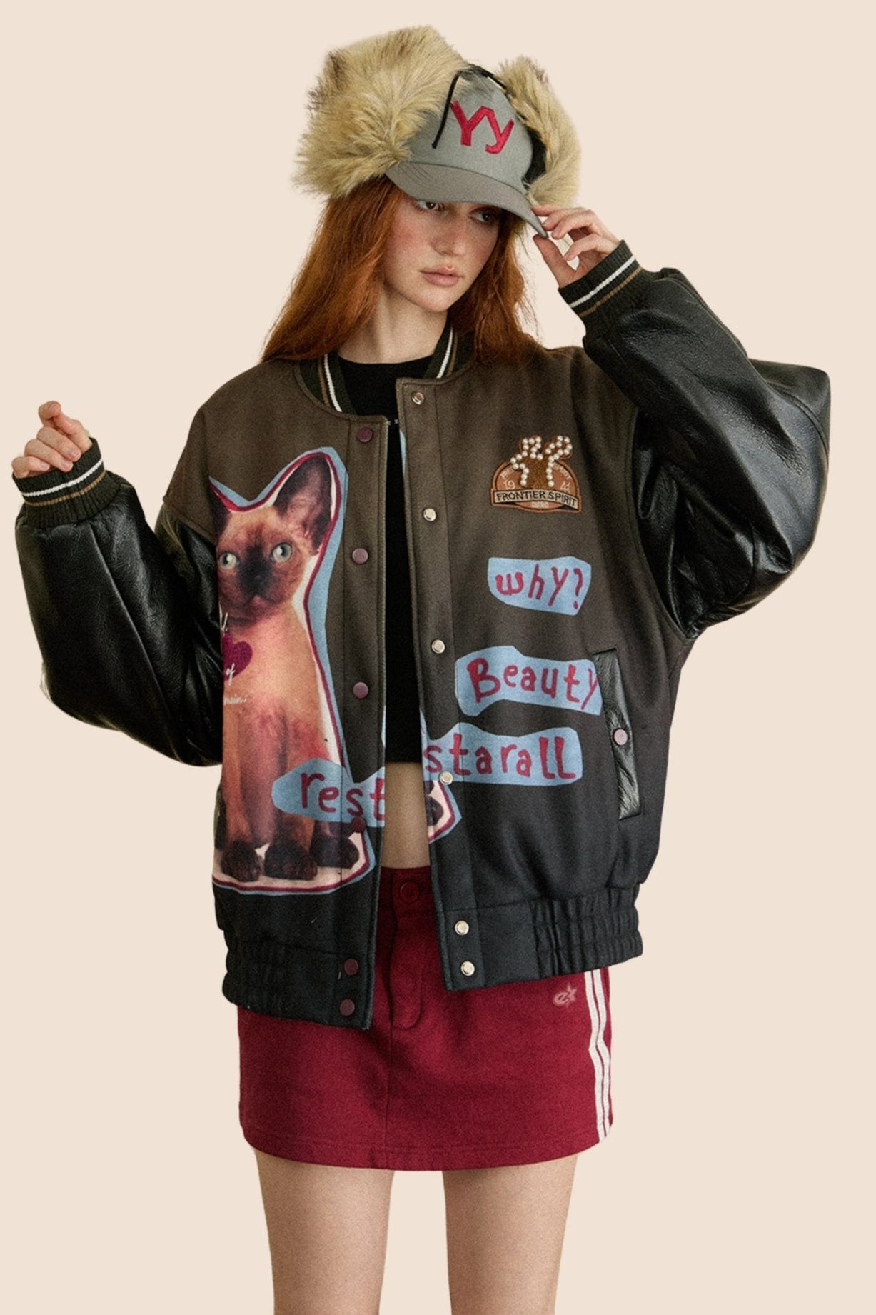 Vintage Dog Print Pu Leather Jacket