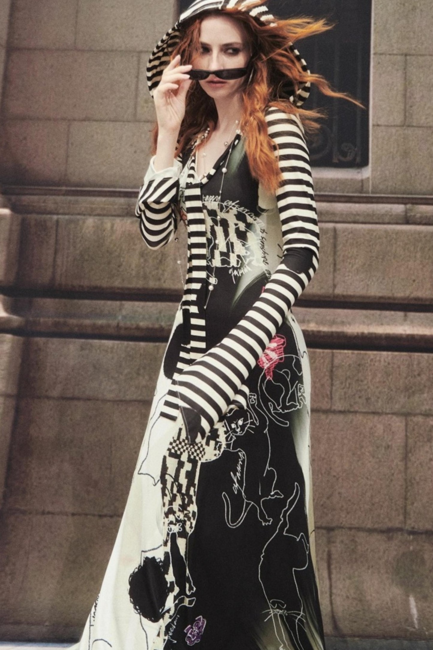 Hand-Painted Slim Fit Hooded Dress