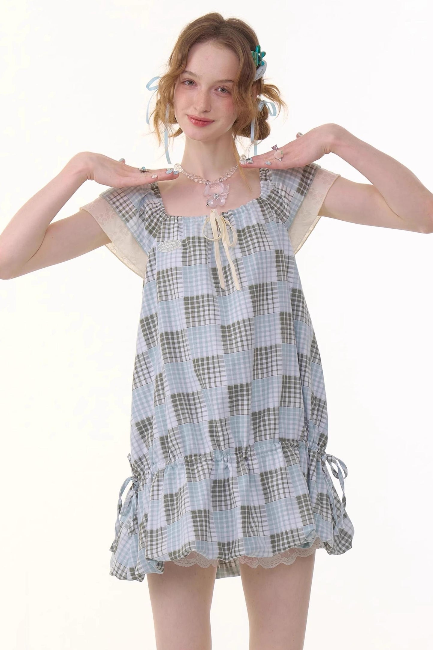 Vintage Checkered Square Neck Dress