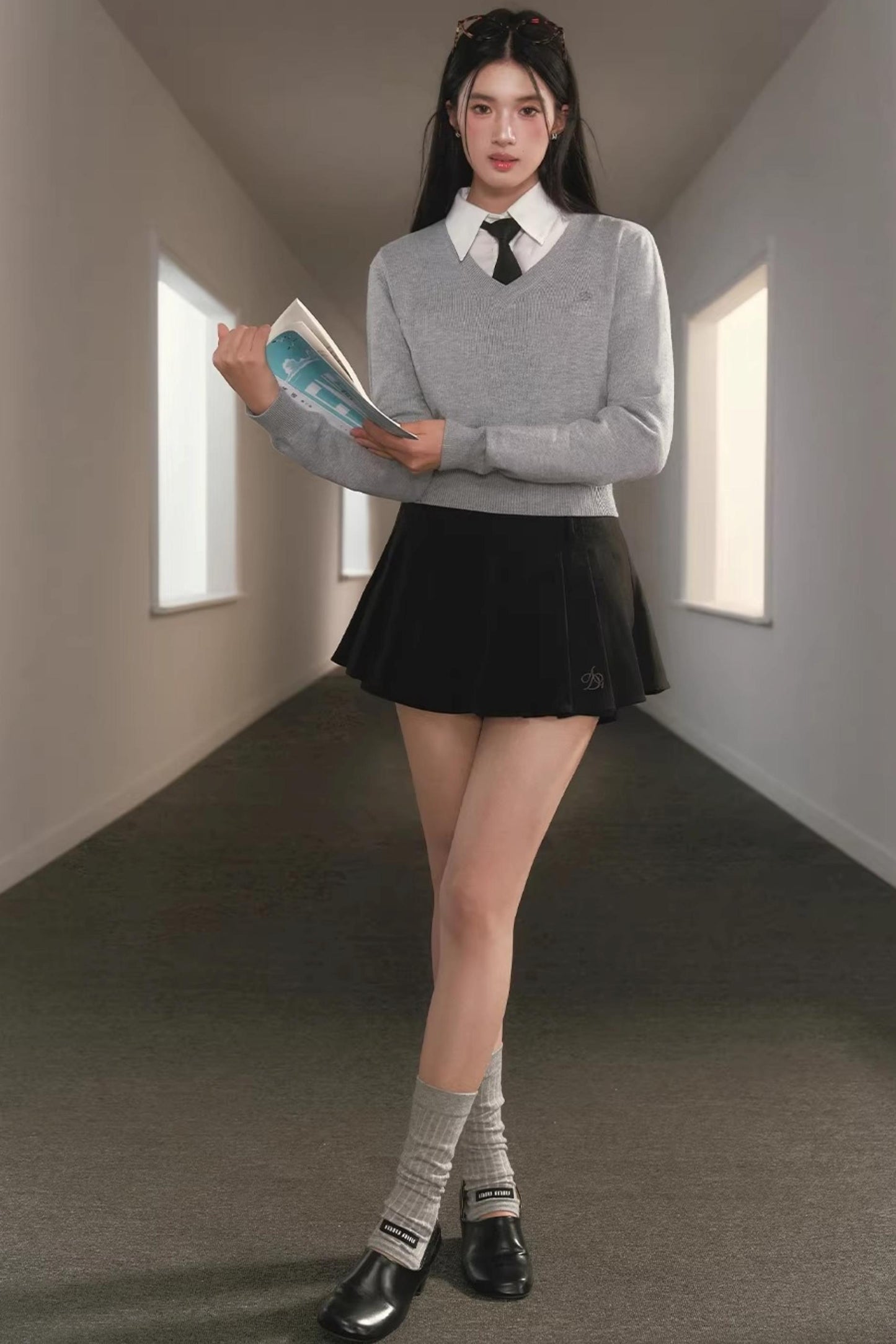 V-Neck Waist-Cinching Knit Sweater