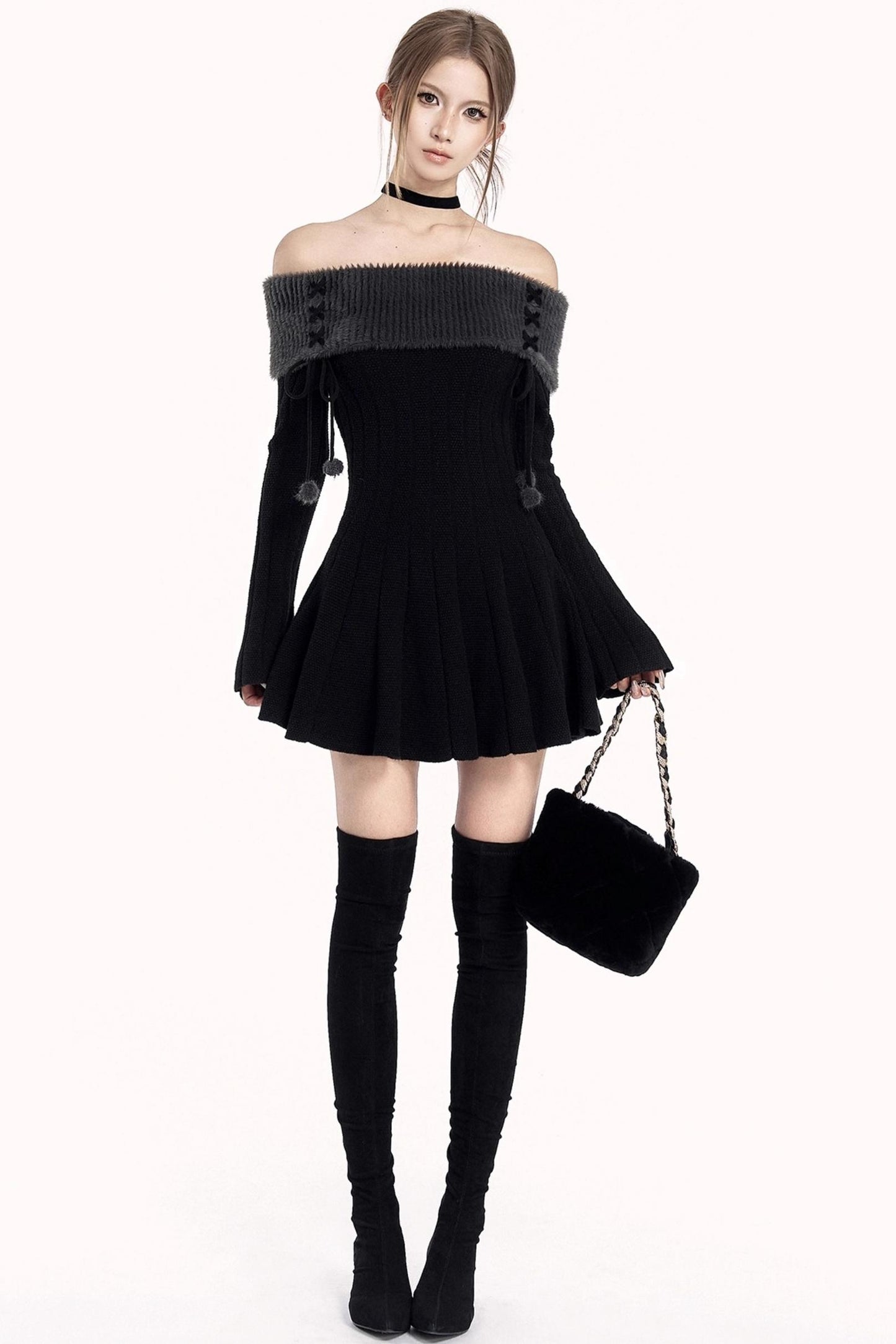 Off-Shoulder Winter Sweater Dress