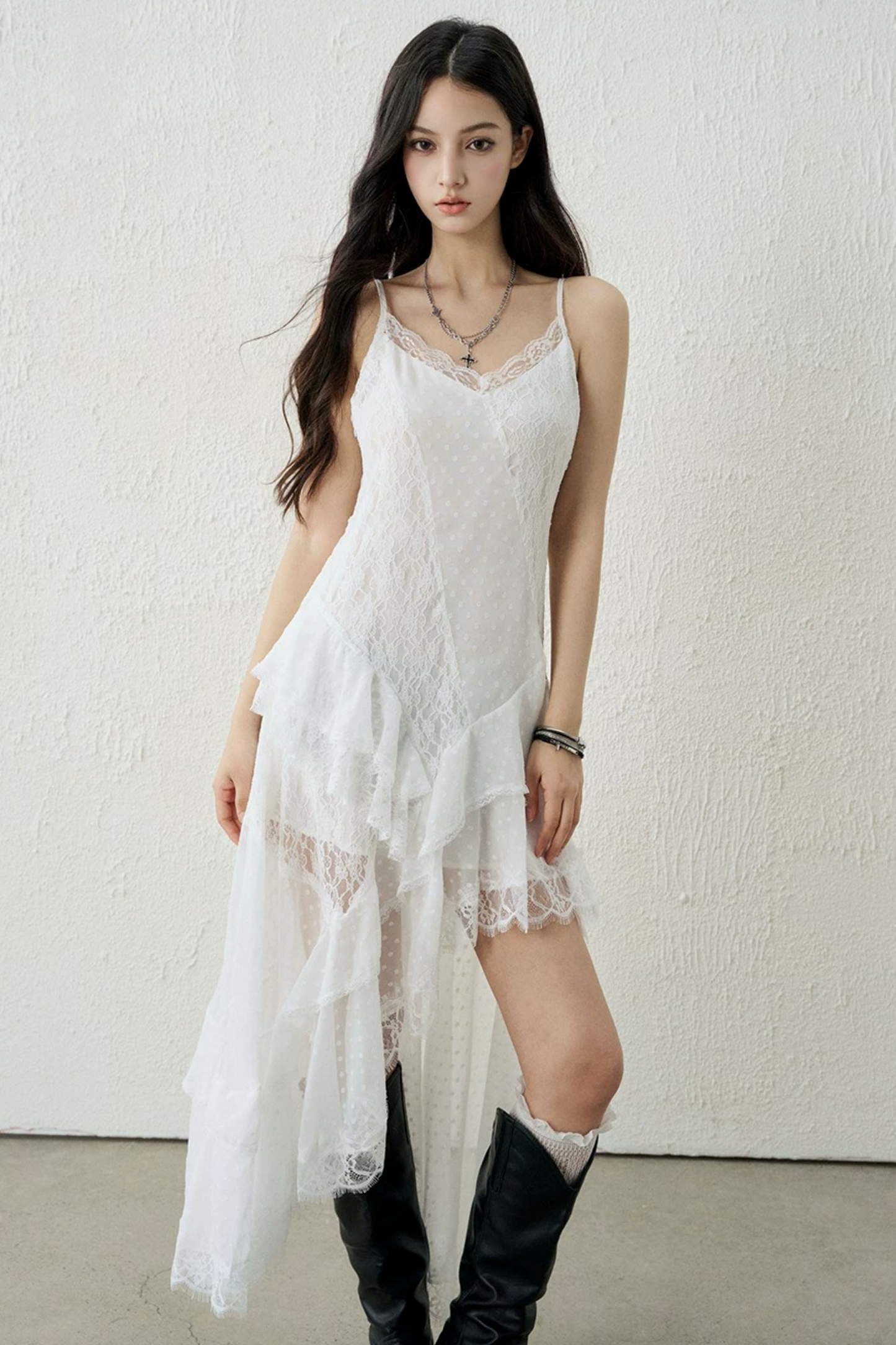 Ghostly Lace Irregular Dress