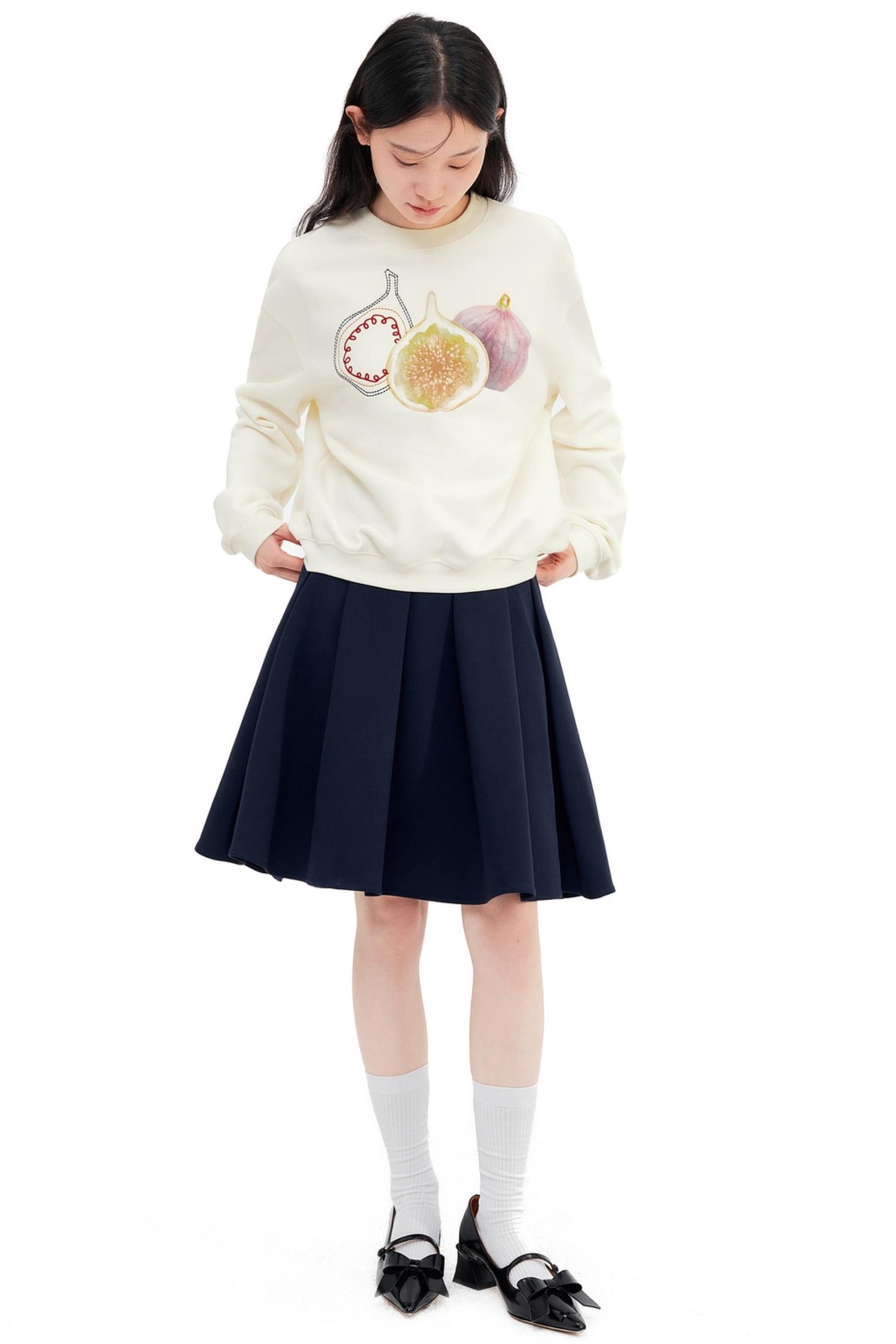 Fig Embroidered Crew Neck Top