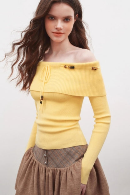 Beaded One-Shoulder Sweater