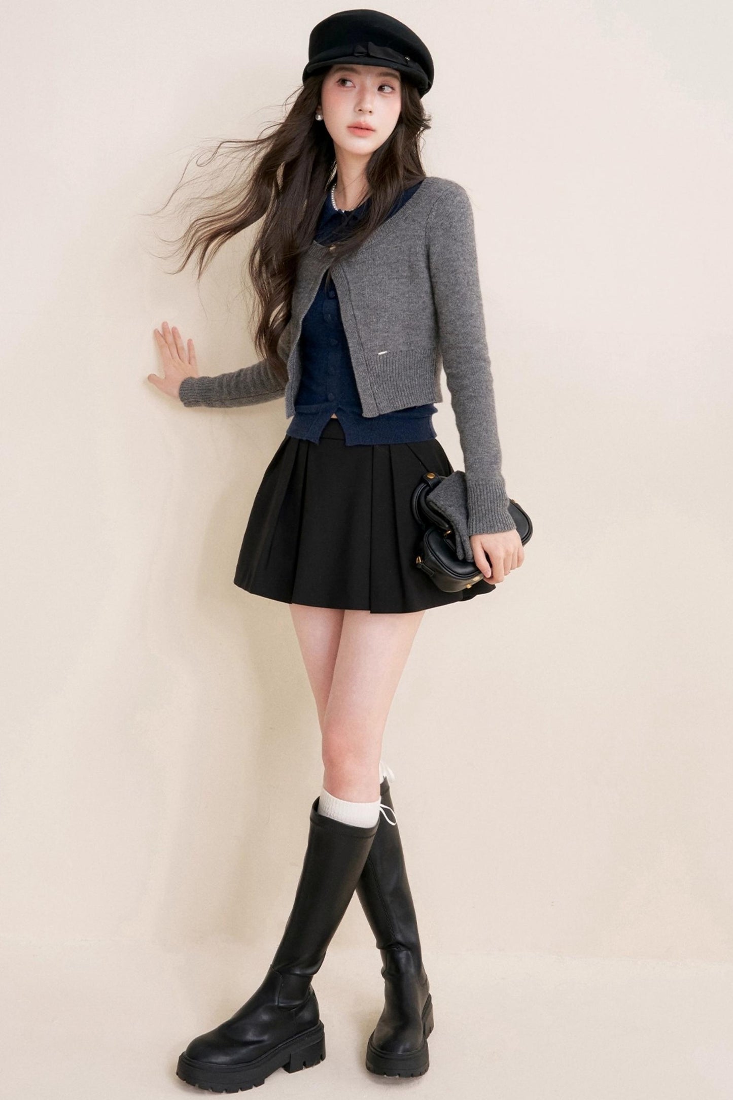 Cashmere Wool Crew Neck Knit Coat