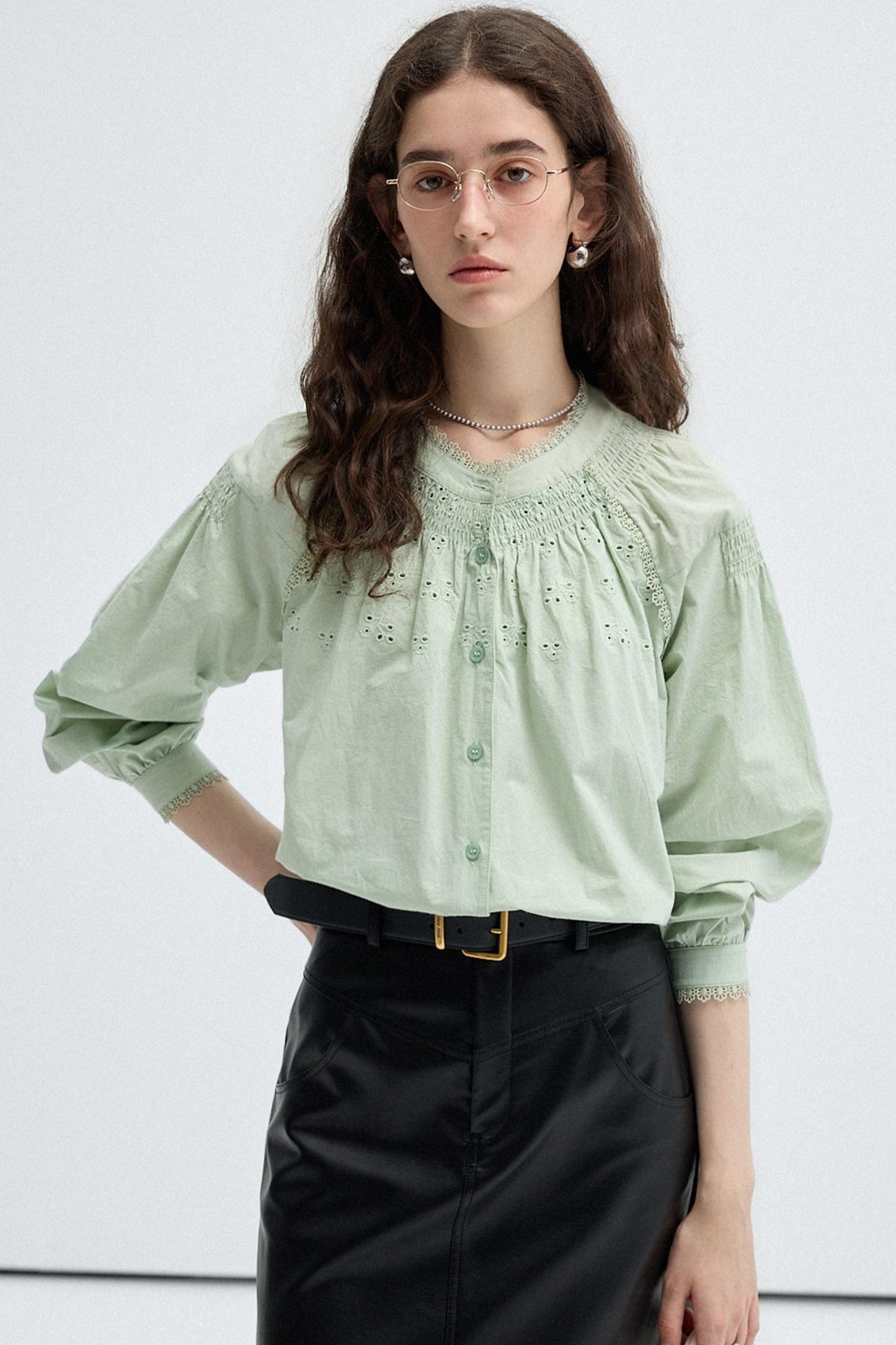 French Embroidered Cut-Out Lace Top