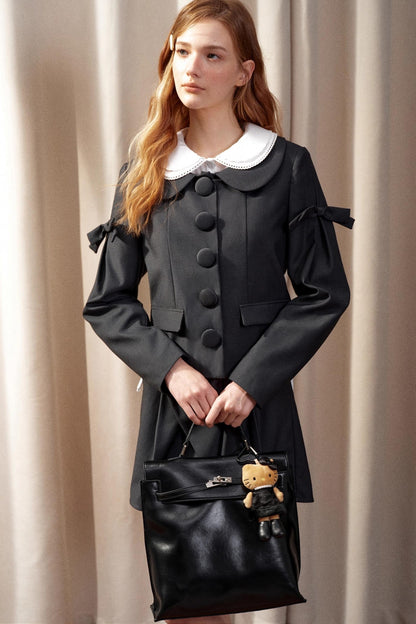 Bow Wool Long Sleeve Trench Coat