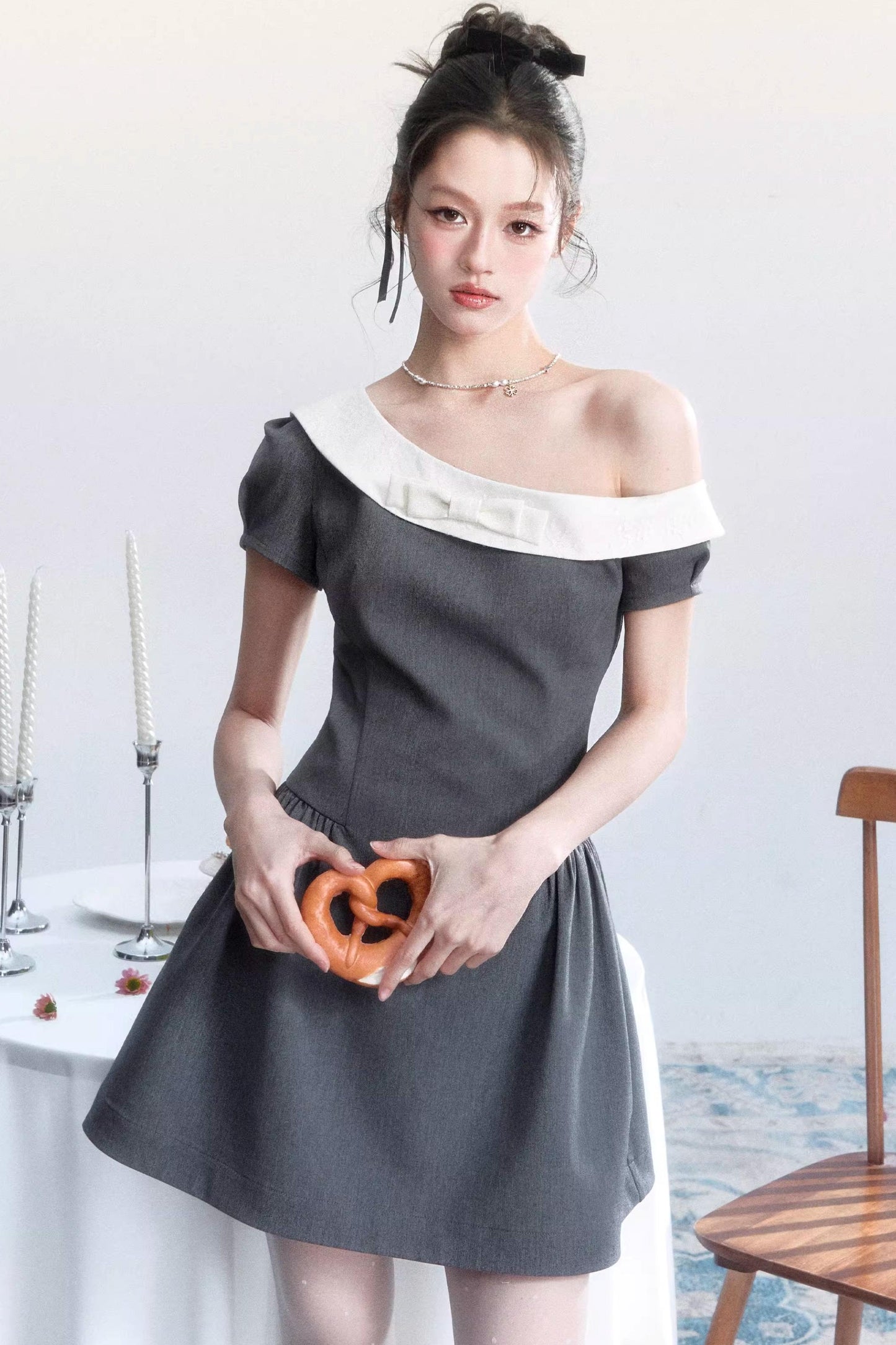 Contrasting Off-Shoulder Princess Dress
