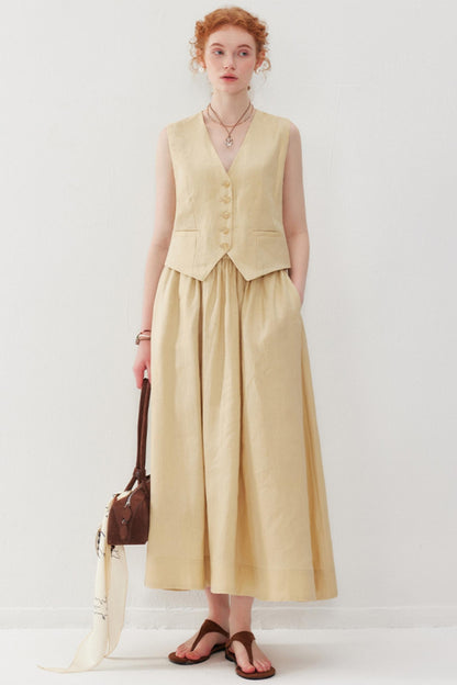 Elegant V-Neck & Pleated Skirt Set