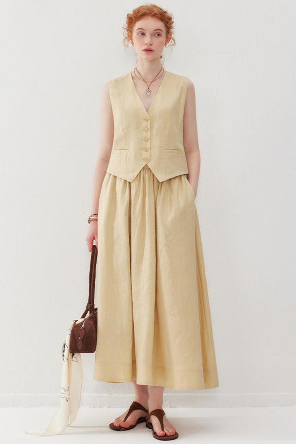 Elegant V-Neck & Pleated Skirt Set