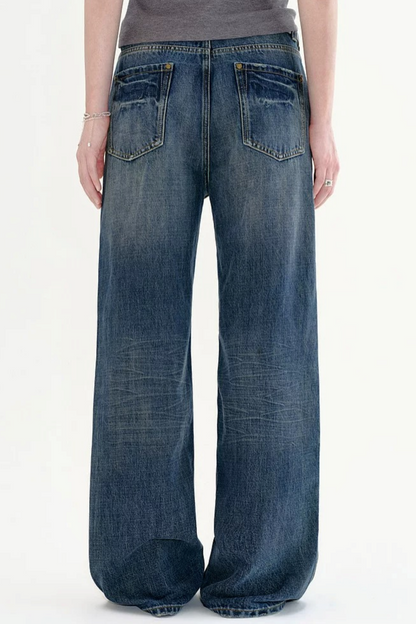 Jeans retrò a vita alta slavati a gamba larga