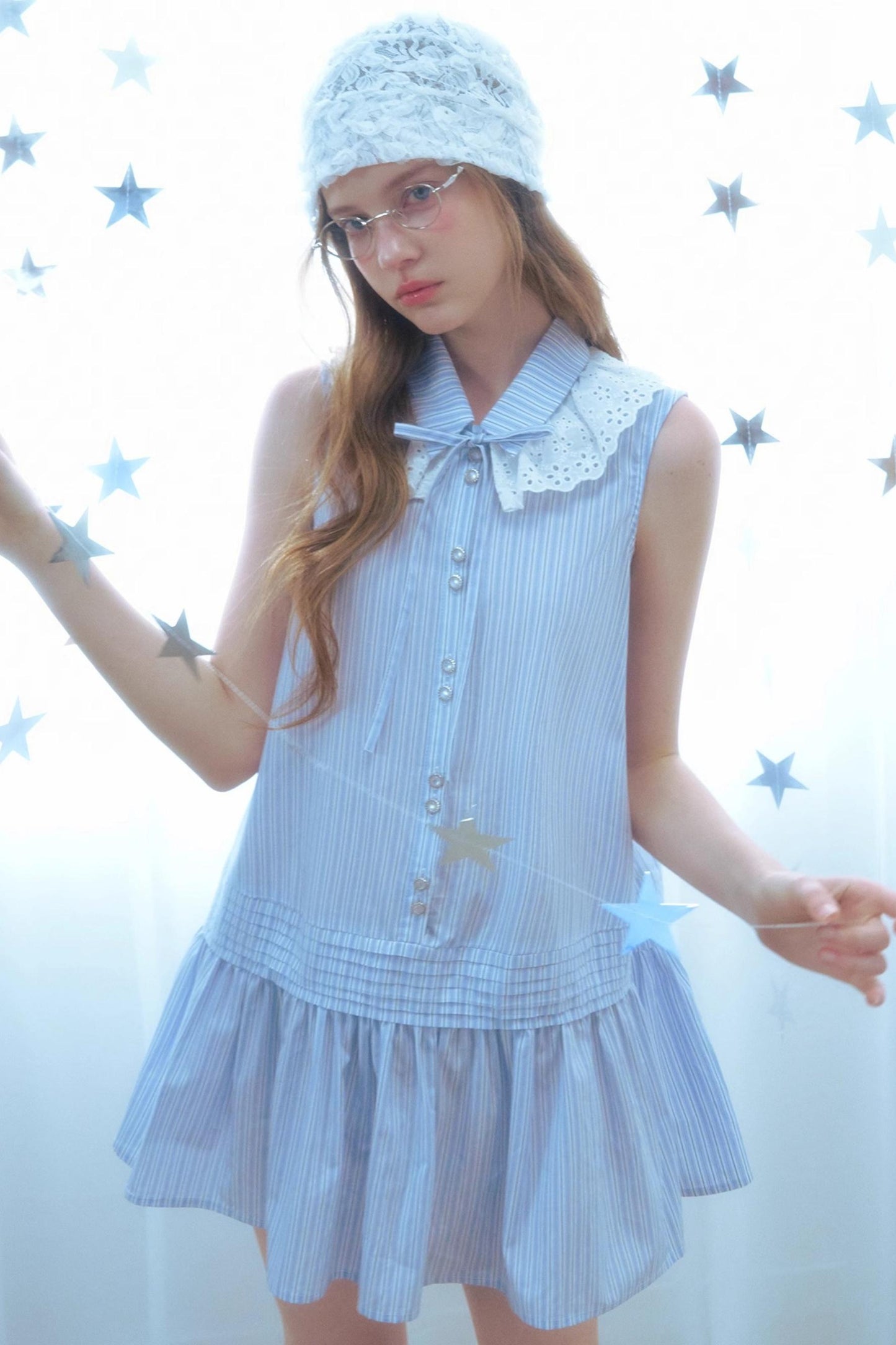 Blue Striped Sleeveless Dress