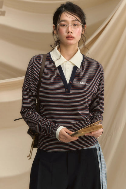 High-Intelligence Striped Long-Sleeved T-Shirt