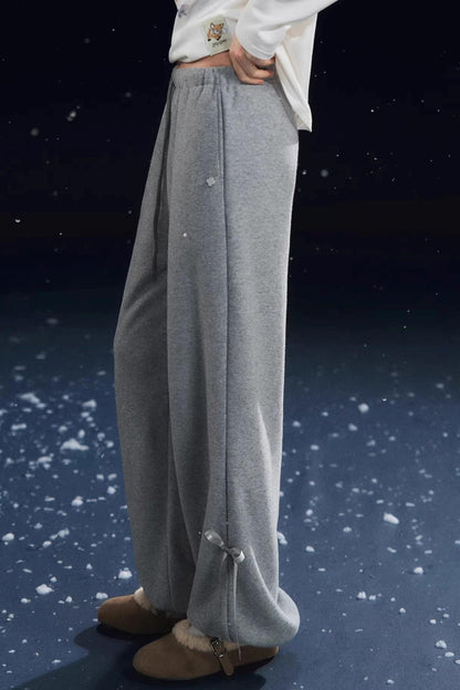 Velvet-Feel Cuffed Lantern Casual Pants