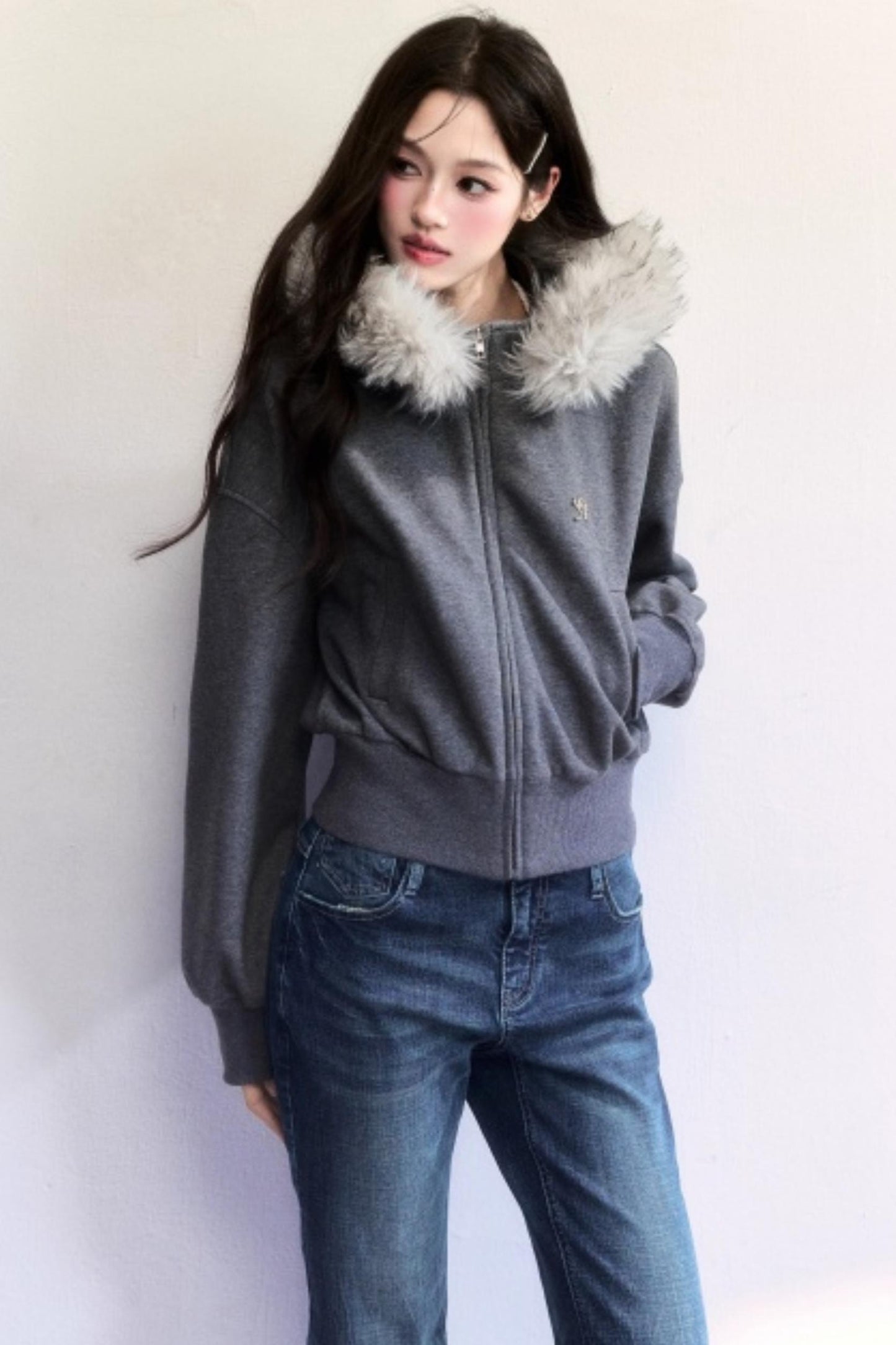 Relaxed Fur Collar Hooded Jacket
