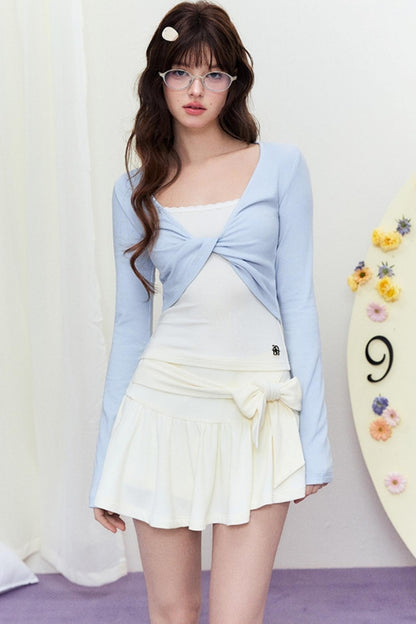 Sheer Linen Slim Sweater Set-Up