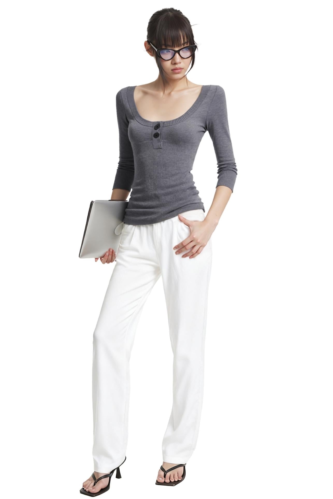 Black Shoulder Knit Top