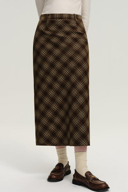 Vintage Check High-Waisted Maxi Skirt