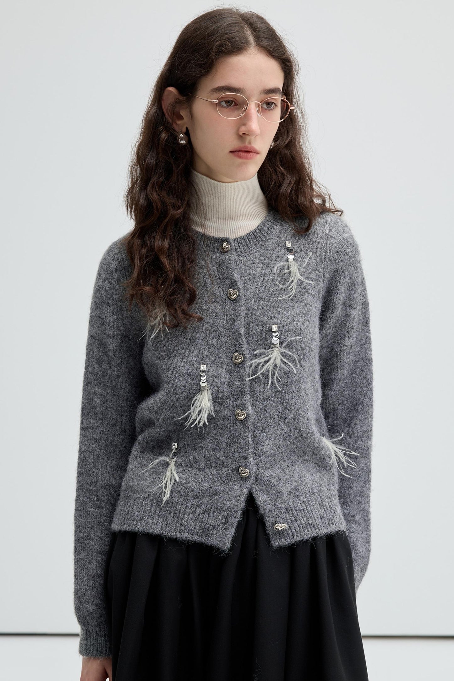 Beaded Feather Wool Knit Top