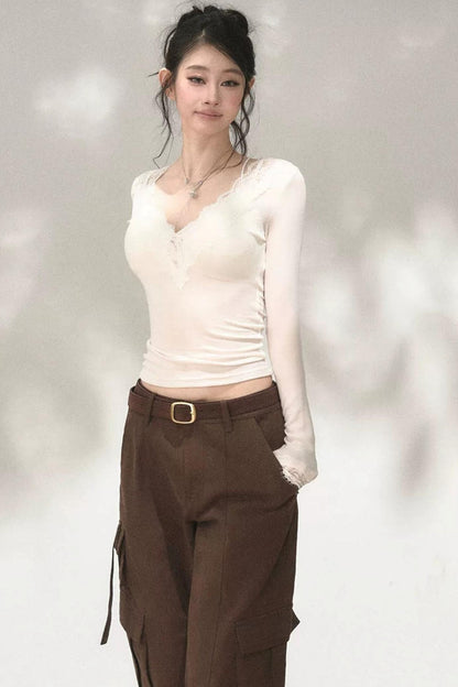 Top in maglia di pizzo a toppe