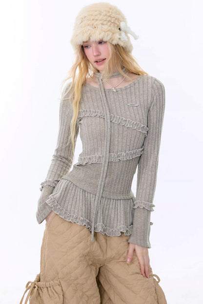 Retro Ruffled Knit Top