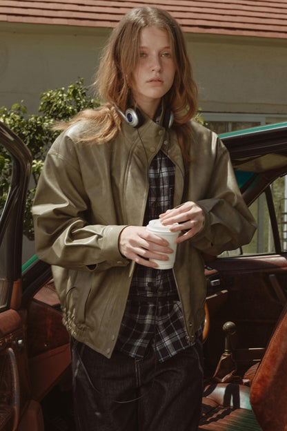 Mixed Texture Leather Jacket