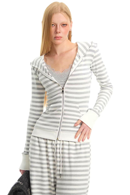 Retro Striped Hooded Top Set-Up
