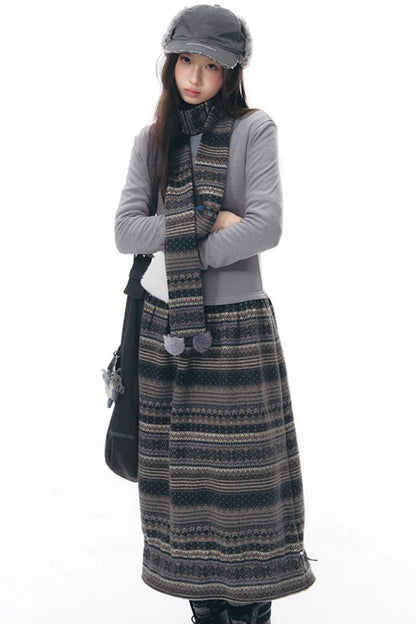 Knitted Patchwork Slim Dress Set-Up