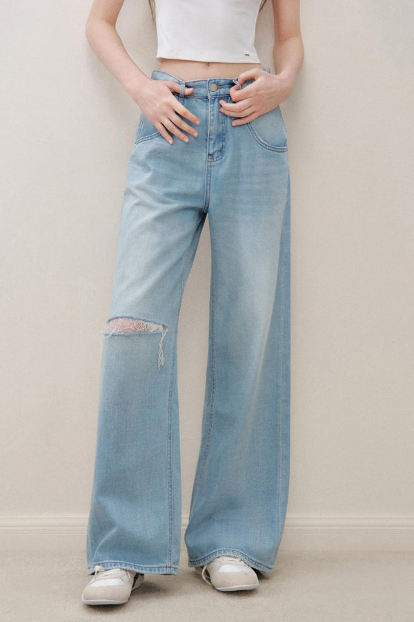 High-Waist Denim Trousers