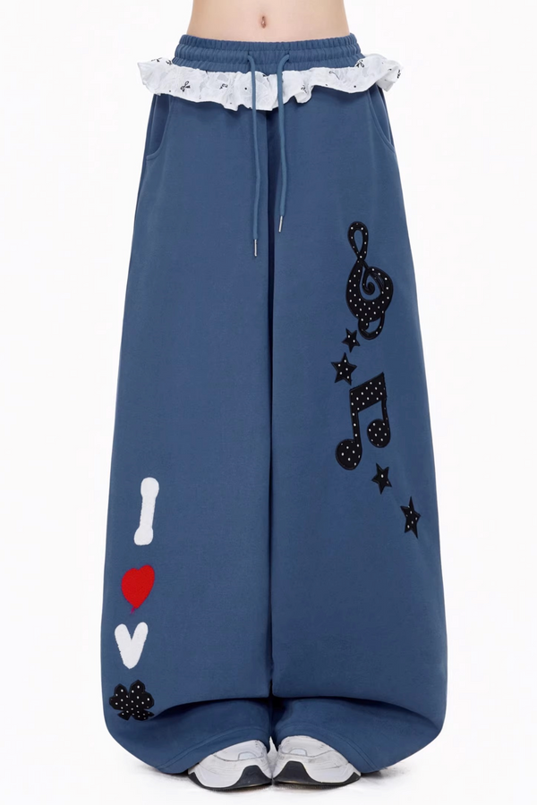 Lace Patchwork Embroidery Sweatpants