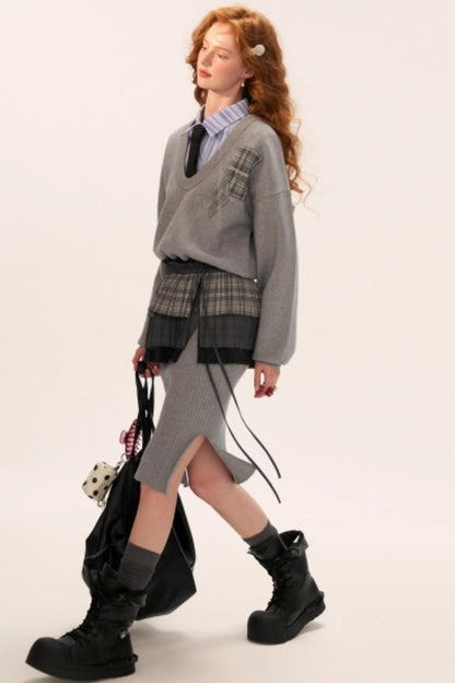 Temperament Gray Sweater Dress