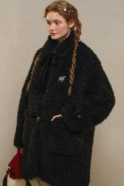 Woolen Lapel Fur Coat