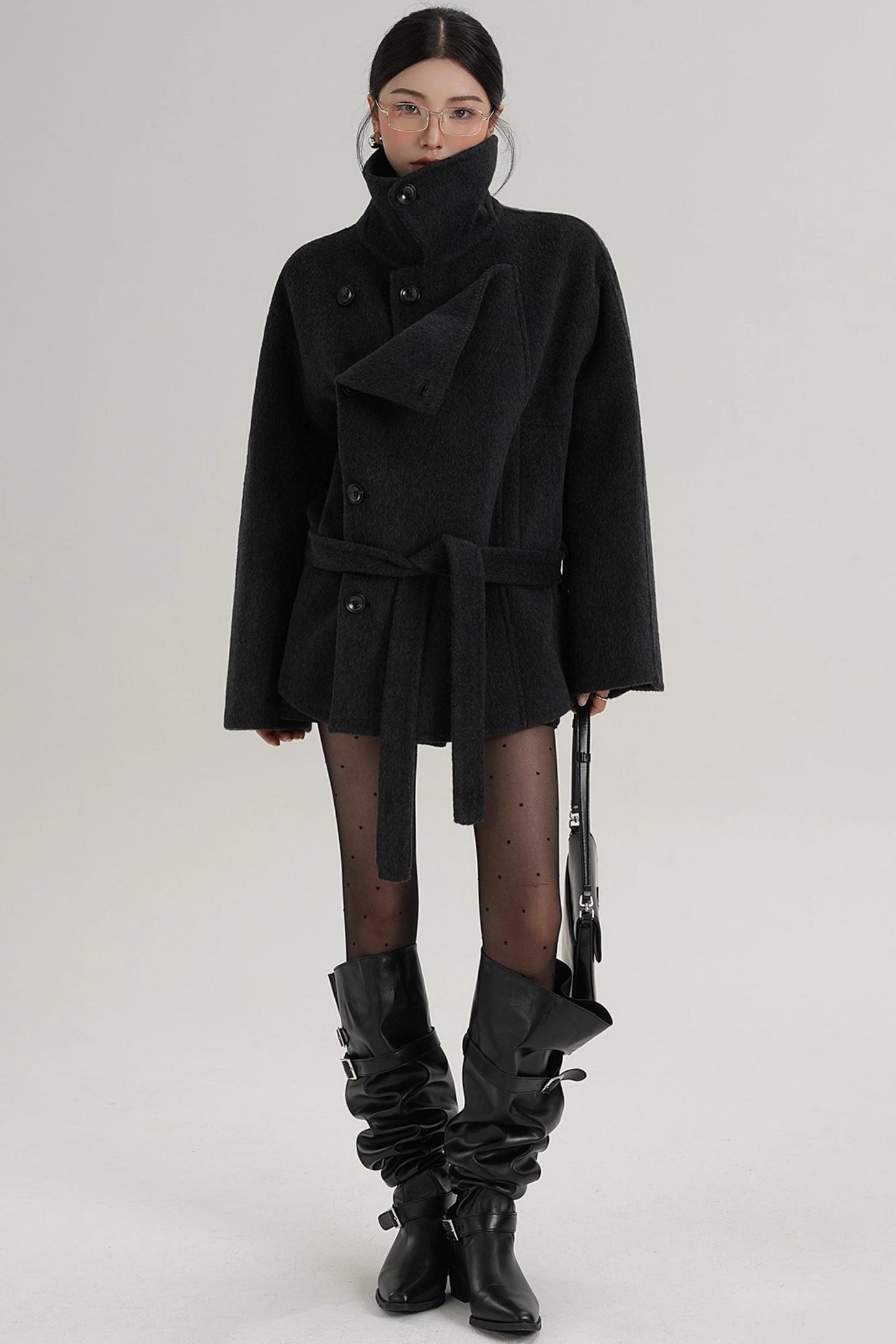 Elegant Woolen High-Waisted Coat