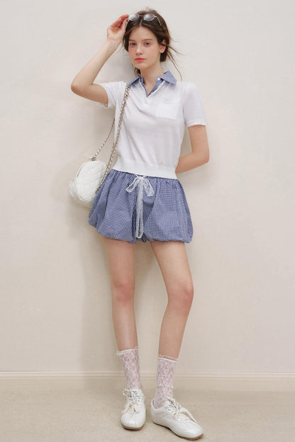 Checkered Knit Top Shorts Set-Up