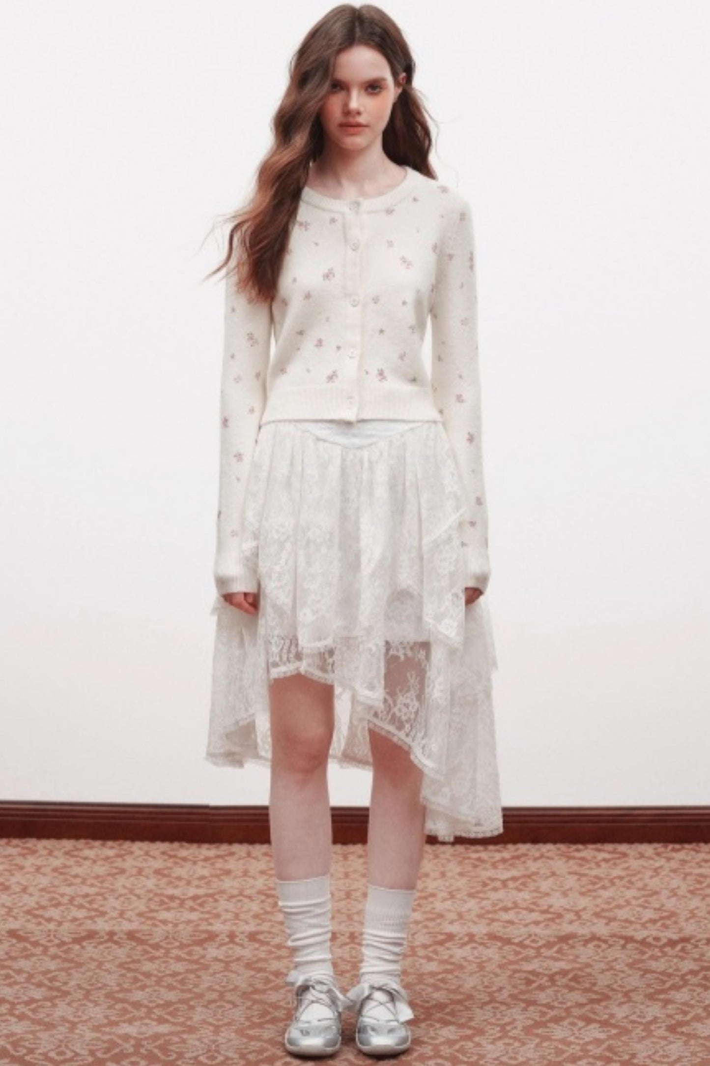 Floral Design Knitted Cardigan