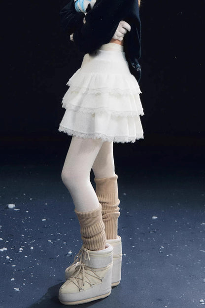 Lace Spliced Velvet Skirt