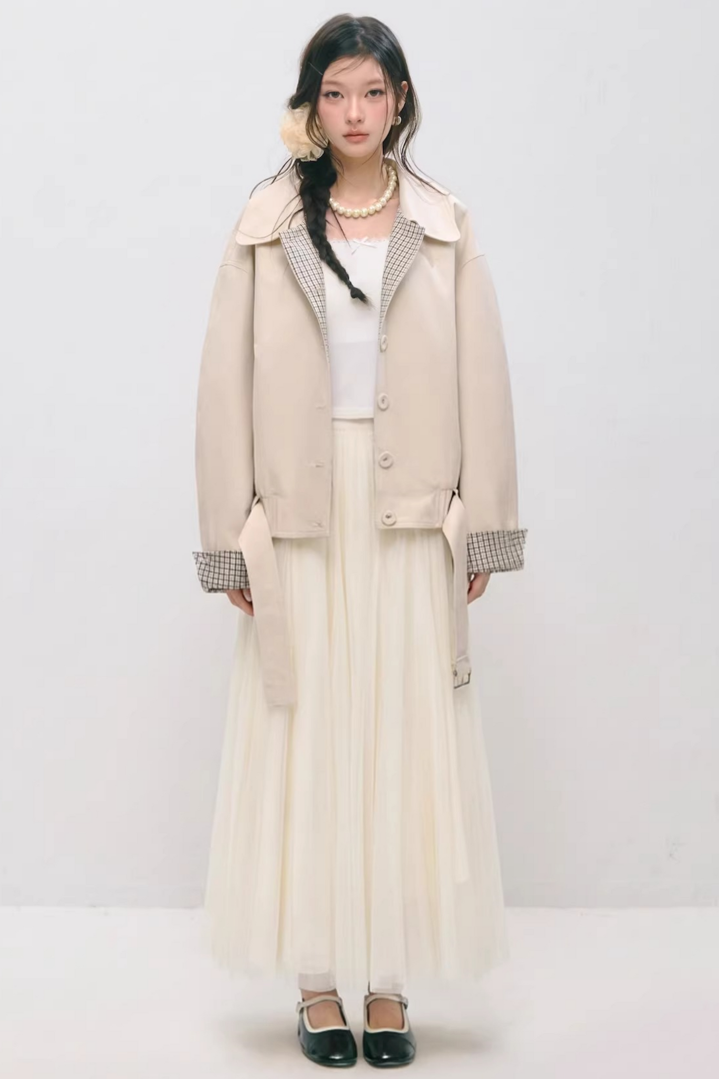 Jacke mit Karomuster, Patchwork, Revers und Knöpfen