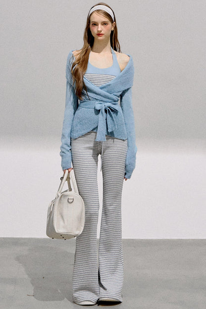 Striped Halterneck Knit Top Set-Up